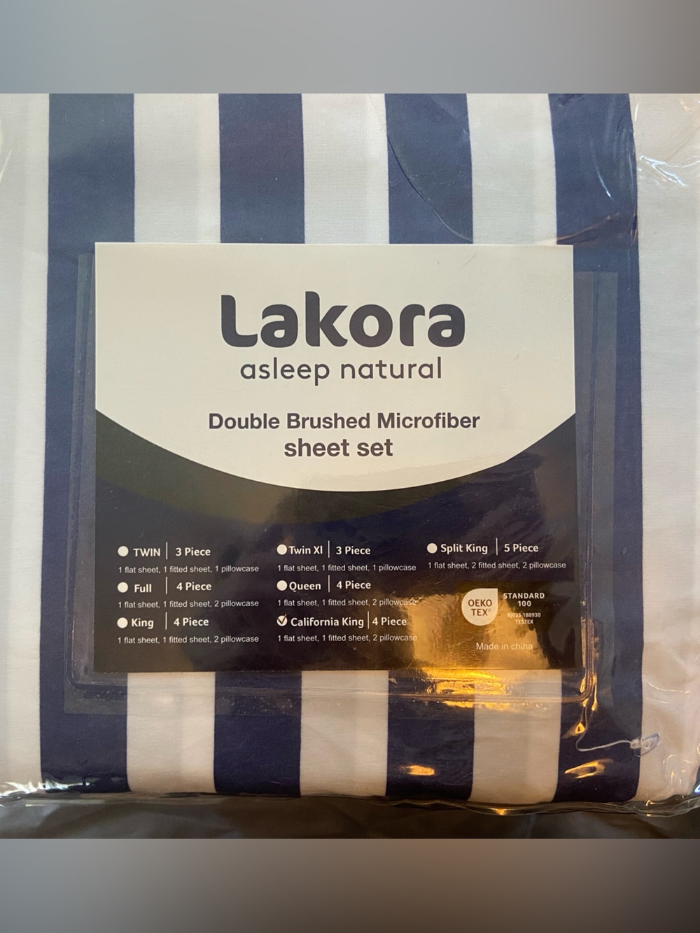 Double Brushed Microfiber Sheet Set - Navy & White Stripe NWOT